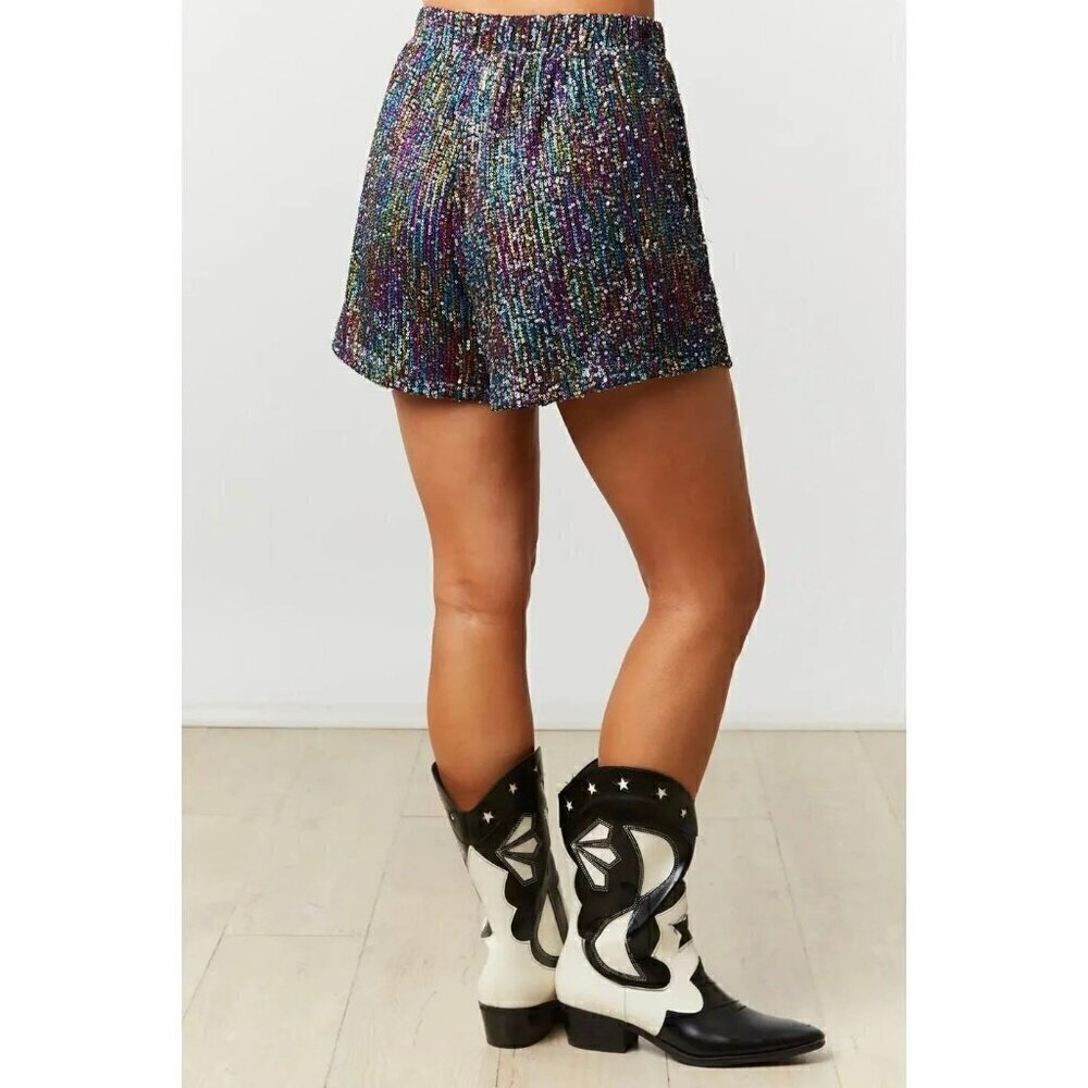 It's a Vibe Sequin Shorts in Black Prism - Picture 6 of 6